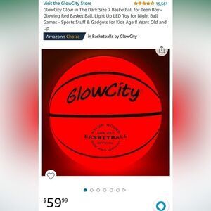New! Glow City, LED, Glow-In-The-Dark, Size 7, Light-Up Basketball.